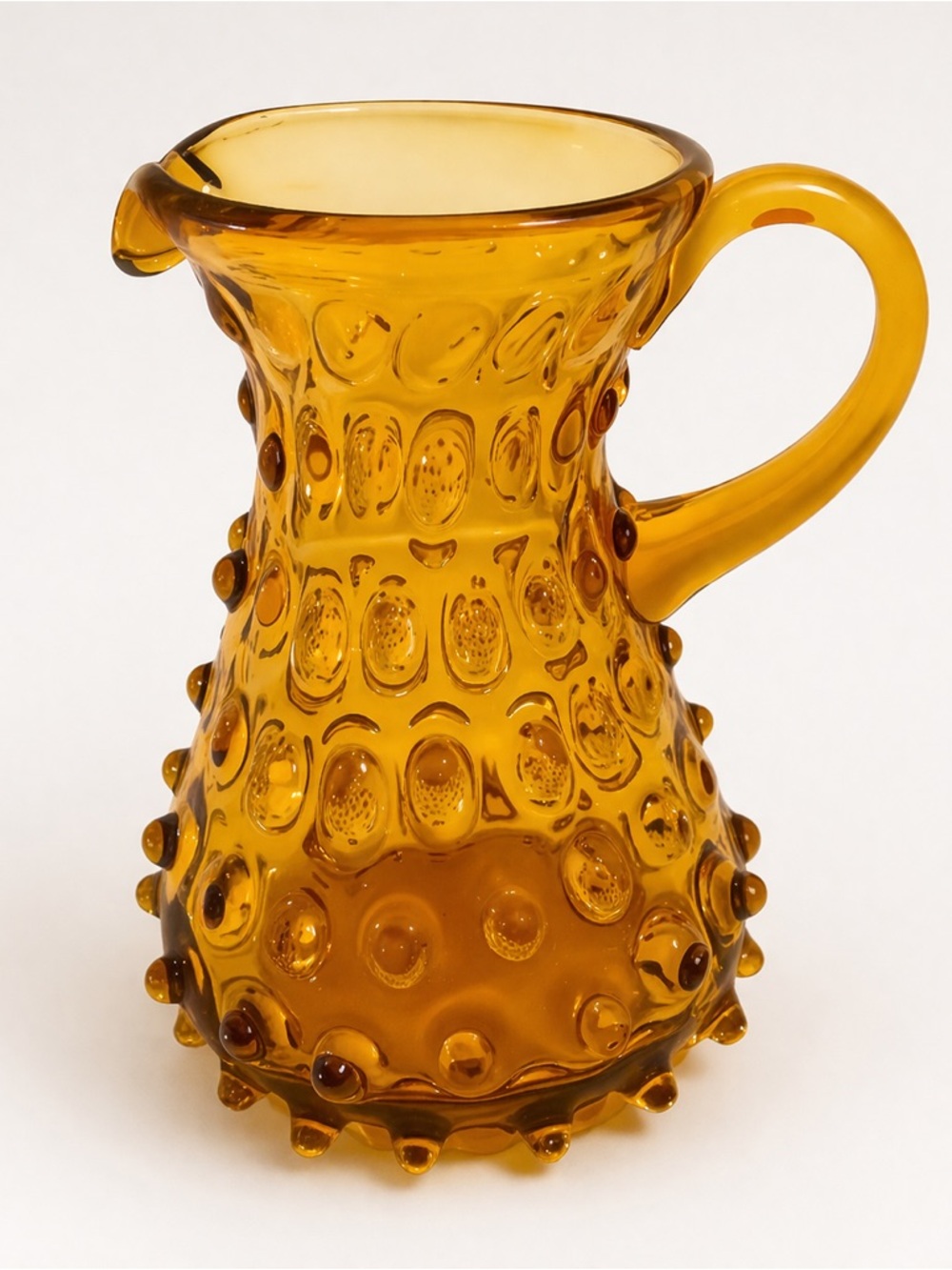 Vintage Amber Hobnail Glass Pitcher 6” Anchor Hocking Style Creamer Vase MCM
